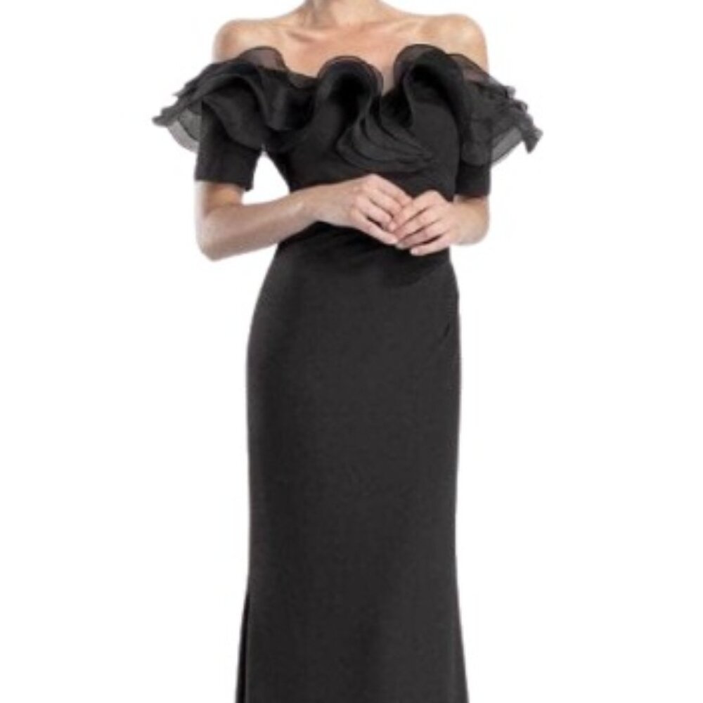 Off-Shoulder Black Ruffle Evening Dress
